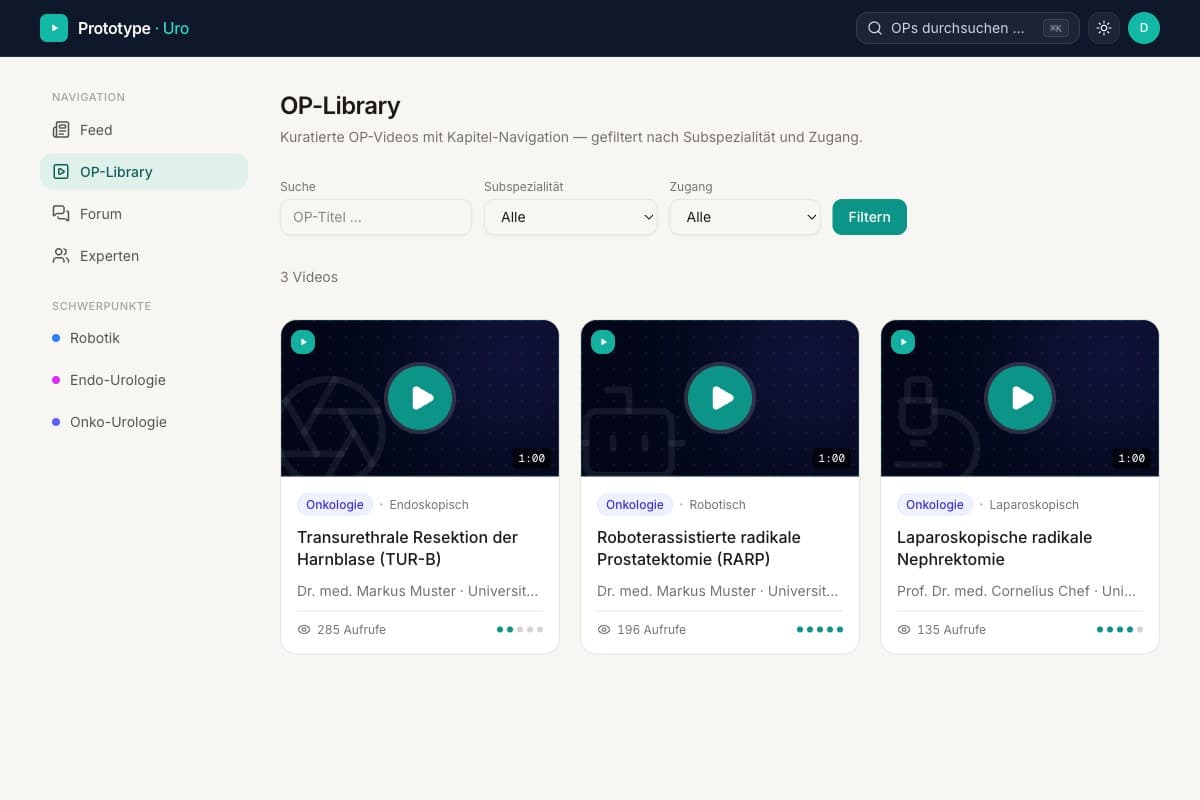 OP-Library mit gefilterten Video-Karten